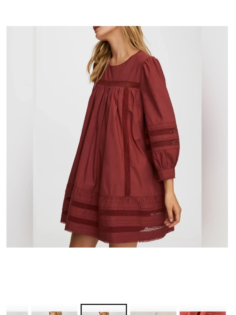 Sunday Best Brick Red Eyelet Babydoll Smock Dress
